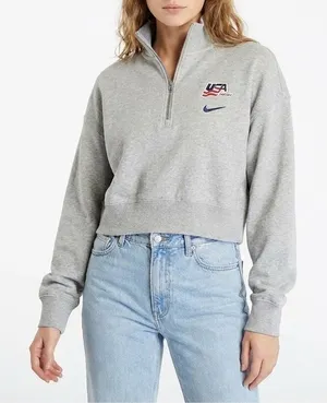 Nike Phoenix Crop Quarter Zip USA Hockey Fleece Sweatshirt Grey Large thumbnail 1