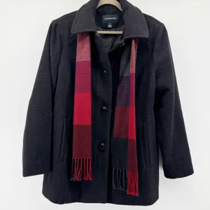 London Fog Womens XL Charcoal Gray Wool Blend Coat with Plaid Scarf 175069 thumbnail 1
