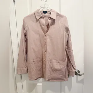 THEORY‎ Linen Blend Belted Shirt Jacket in Light Pink thumbnail 4