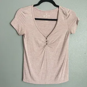 American Eagle • Soft and Sexy Mauve Striped V-Neck Shirt Size Small thumbnail 1