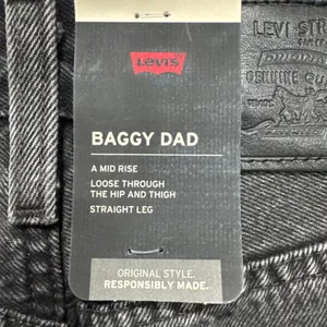 Levi's Premium Women Baggy Dad Straight Leg Mid Rise Jeans 24 Black Side Stripes thumbnail 5