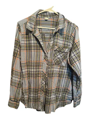 Aerie Plaid Button-Up Shirt – Light Blue/Orange/Gray – Size M thumbnail 2