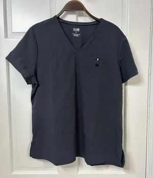 koi Women’s V-Neck Scrub Top in Charcoal Gray thumbnail 1