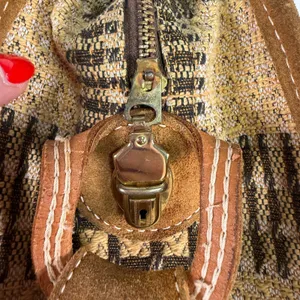 Vintage Brown Suede Tapestry Travel Bag Geometric 70s Boho Weekender Talon Zip thumbnail 12