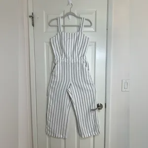 LOFT White and Black Striped Jumpsuit‎ thumbnail 3