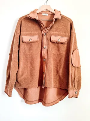 Shop Neighbor Button Front Shacket Brown Oversized Textured Jacket S/M thumbnail 2