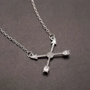 Crossed Arrows Turquoise Silver Boho Necklace thumbnail 3