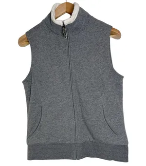 L.L. Bean Women’s Gray Full Zip Outdoor Faux Fur Lined High Neck Vest Gilet sz S thumbnail 1