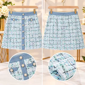 🦋NWT Nanette Lepore Tweed & Denim Button-Front Mini Skirt (Size Large)🦋 thumbnail 8