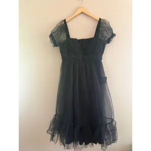 Lulus Flawless Aura Black Tulle Puff Sleeve Ruffled Midi Dress Size XL Formal thumbnail 4