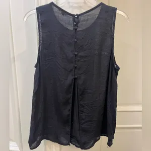 EM black blouse with floral embroidery and button down open back, size large thumbnail 2