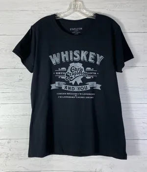 Chris Stapleton Whiskey Print Tee T-Shirt Short Sleeve Cotton Black ladies L thumbnail 1