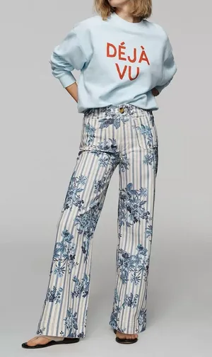 NWT Anthropologie Maeve The Colette High-Rise Wide-Leg Jeans- Floral Stripe - 25 thumbnail 1
