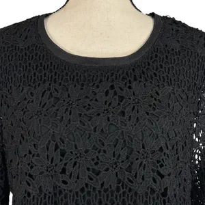 Alfred Dunner X-Large Top Floral Crochet Overlay 3/4 Flare Sleeves Stretch Black thumbnail 2