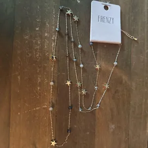 Frenzy long gold tone station stars and crystals necklace thumbnail 3