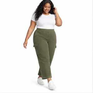 Terra & Sky Womens Plus Size 3X Olive Cargo Pants French Terry Wide Leg 28in thumbnail 6