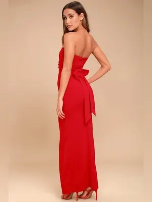 Lulus Own the Night Golden Red Strapless Maxi Dress Size Medium thumbnail 2