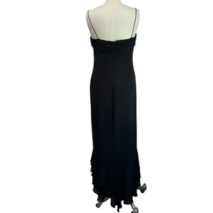 Y2k DressBarn Collection Black Ruffled‎ Bow Sequin Asymmetric Maxi Dress Sz 10 thumbnail 3