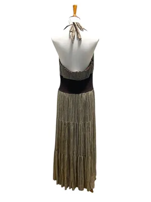 Jonathan Martin Y2K Silk Halter Striped Maxi Dress Beige Size 16 Coastal Beach thumbnail 12