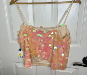 ASTR the Label BNWT Peach Sequin Luxoria Top + Darby Skirt Outfit Sz M Festival thumbnail 4