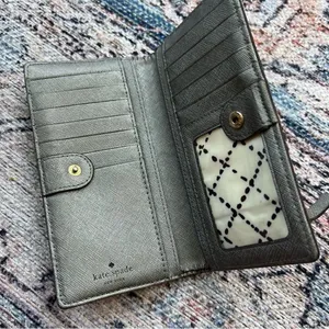 Kate Spade Newberry Lane Stacy Bifold Wallet Silver Gray Leather thumbnail 2