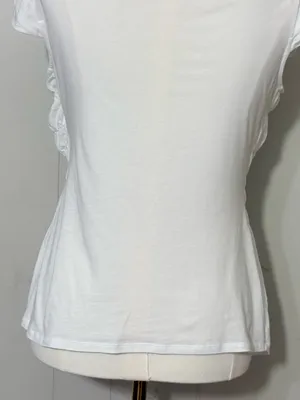 Sundance White Ruched Smocked Cotton Modal Short Sleeve Blouse Top Size S thumbnail 7