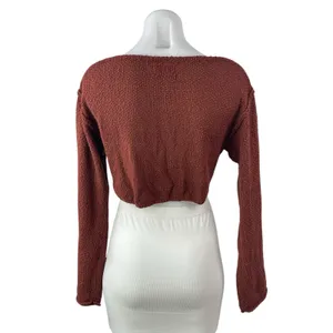 Urban Outfitters Laney Brown Twist Front Long Sleeve Knit Sweater Crop Top Sz M thumbnail 2