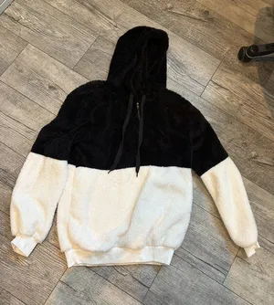 NWT Womens Small Fleece Black and White Winter Jacket Fuzzy Hooded 1/4 Zip thumbnail 1