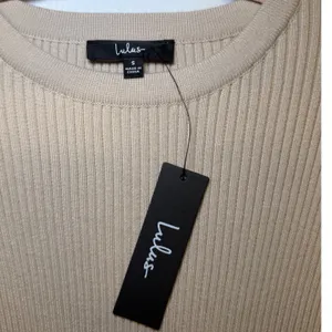 Lulus Beige Black Colorblock Ribbed‎ Cutout Long Sleeve Midi Dress Small NWT thumbnail 3
