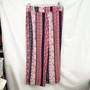 New Directions Small Capri Pants Patchwork Red Floral Striped Wide Palazzo 852 thumbnail 2