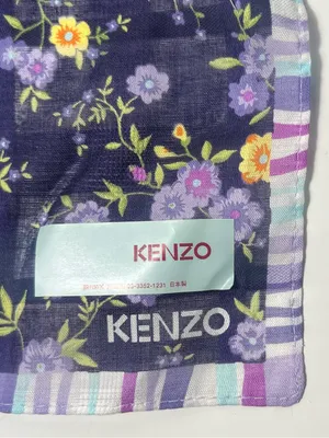 Kenzo Purple Floral Striped Cotton Square Scarf Handkerchief Neckerchief Bandana thumbnail 6
