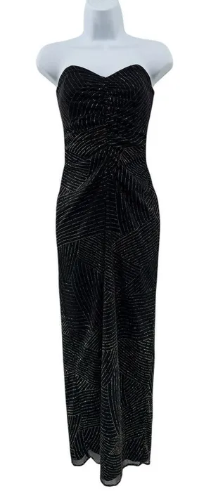 90s VTG Jessica McClintock Gunne Sax Sz. 5 Black Silver‎ Glitter Strapless Dress thumbnail 1