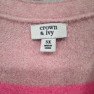Crown & Ivy Cardigan Sweater Women’s 3x Plus Multicolored Striped Heart Buttons thumbnail 6