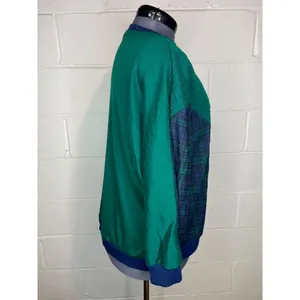 sweatshirt plaid chevron quilted green navy shoulder pads 1980s thumbnail 8