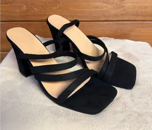 No brand Heeled/Slide/Strappy Black Velvet Sandals Sz 39 (8.5)NIB thumbnail 1