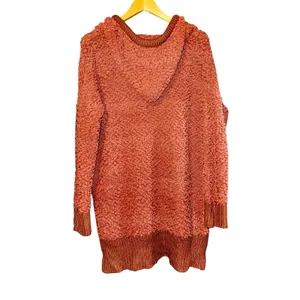 POL Popcorn Knit Sweater Tunic Women's‎ Size Small Hooded Burnt Orange Rust Fall thumbnail 5