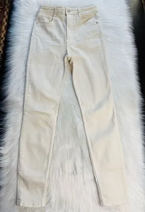 Zara Ecru High Waisted Skinny Jeans thumbnail 1