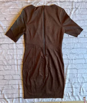 Venus Chocolate Brown Faux Leather & Suede Mini Dress Size 8. thumbnail 10