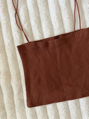 Zara Brown Ribbed Spaghetti Strap Crop Cami thumbnail 2