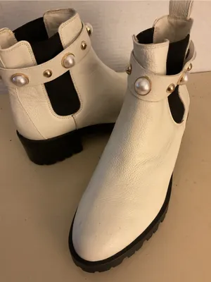 Karl Lagerfeld women White leather Chelsea heel boots US 8.5 thumbnail 5