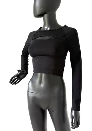 Gym Top T-shirt Crop Top Blouse Cover Up Tee Long Sleeve Sport Tee Slim Fit Top thumbnail 1