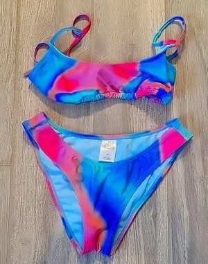 Wild Fable bandeau style top and cheeky bikini bottoms, multi color. thumbnail 1