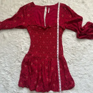 Free People Dress Two Faces Mini Ruched Bodice Long Sleeve Boho Ruby Red S thumbnail 12
