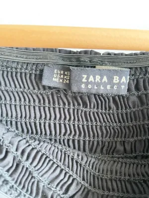 Zara 100% Cotton Smocked Off The Shoulder Peasant Top Long Sleeve Black Size XS thumbnail 4