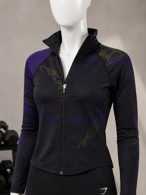 Gymshark Printed Seamless Zip Up Jacket Small Purple Black thumbnail 1