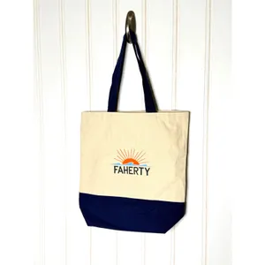 Faherty Canvas Tote Bag Cream Navy Blue Sun Wave Logo Coastal Surf Reusable Bag thumbnail 3