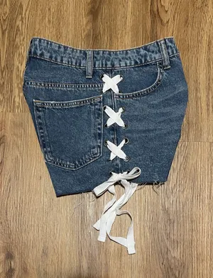 H&M Lace Up Denim Shorts thumbnail 2