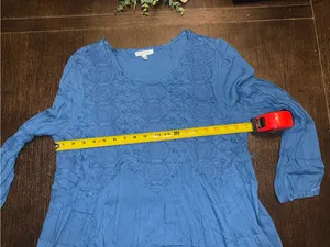 Jodifl Royal Blue Embroidered Boho Babydoll Tunic Dress Long Sleeve Flowy Mini thumbnail 4