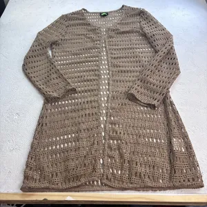 Tunnel Vision Women's XXL Crochet Duster Open Cardigan Taupe Boho Long Sleeve thumbnail 7