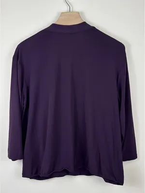 M.M.LaFleur Deneuve Top +2 Aubergine Purple Faux Wrap Italian Crepe Blouse thumbnail 8